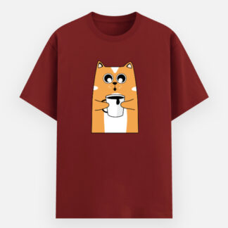 Unisex Basic Printed T-Shirt - Red Kitty